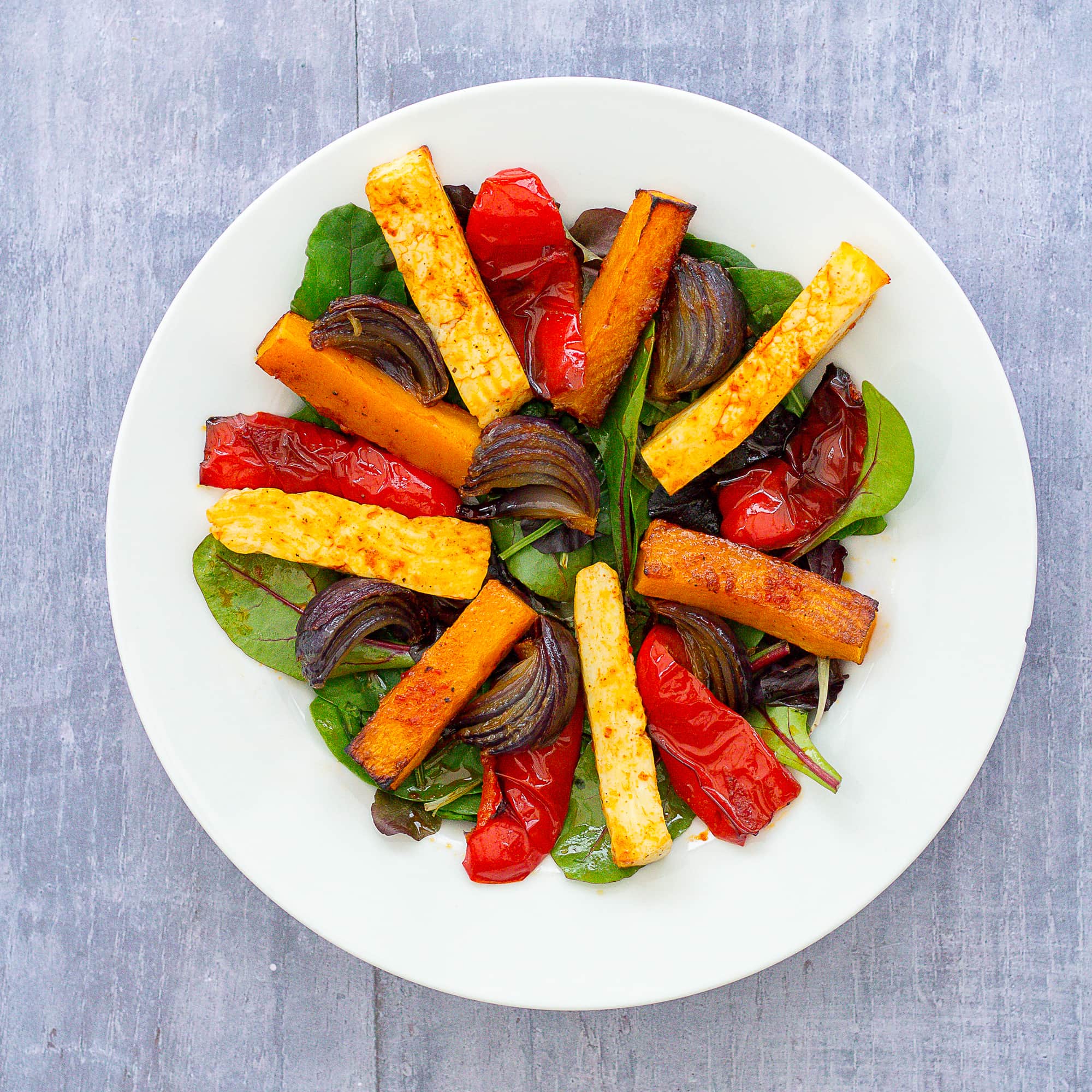 Warm Butternut Squash, Harissa and Halloumi Salad