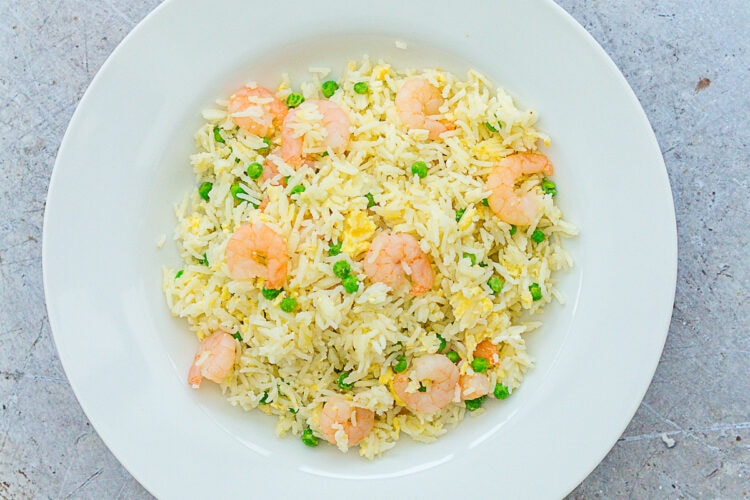 Egg Fried Rice with Prawns and Peas