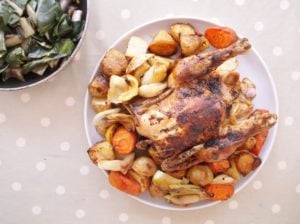 Roast Chicken and Roast Root Vegetables with Stir-Fried Chard