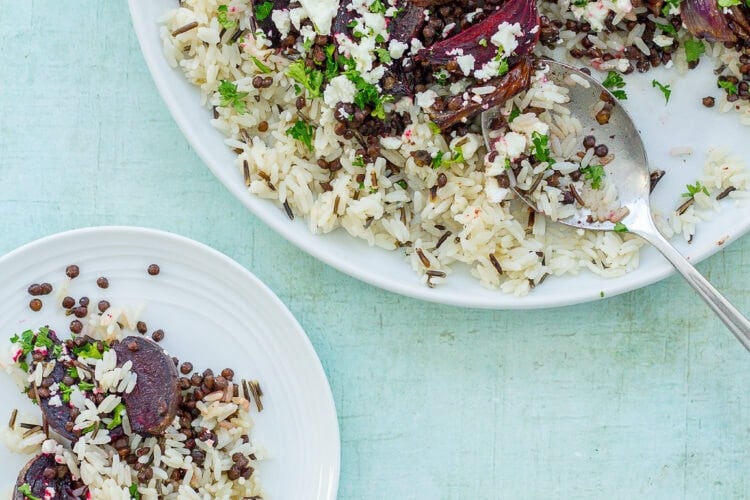 Warm Lentil, Beetroot and Feta Salad with Wild Rice