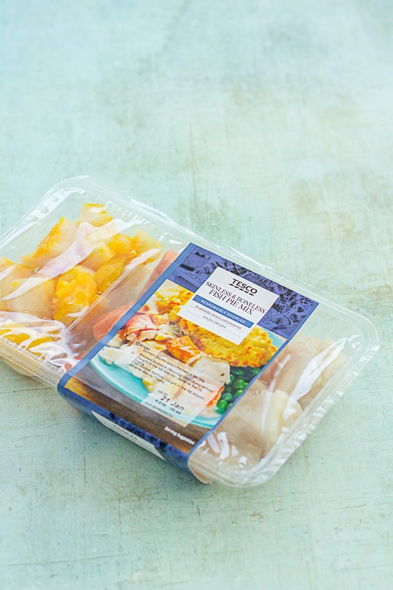 340g pack of fish pie mix from Tesco 