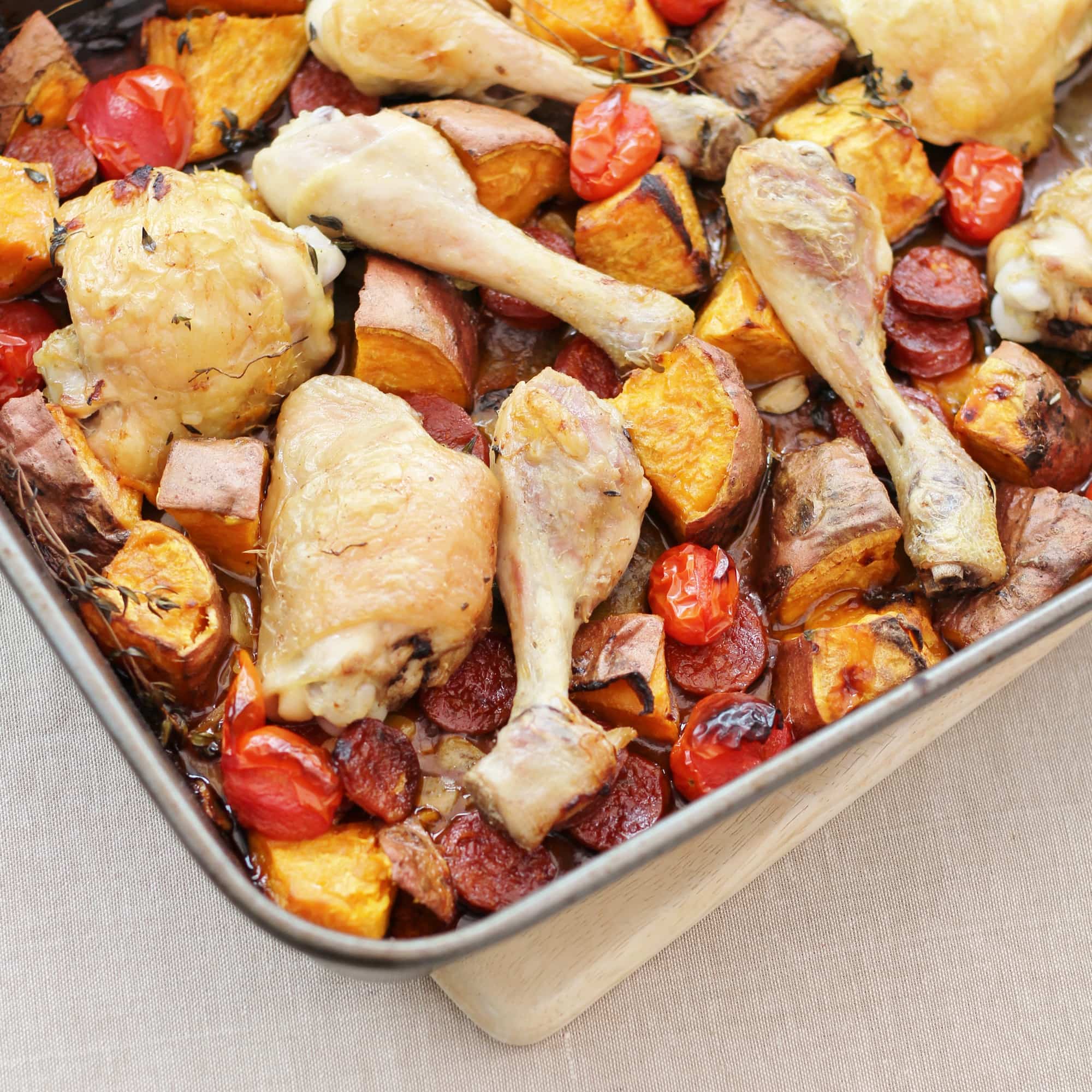 Chicken, Chorizo and Sweet Potato Traybake Easy Peasy Foodie