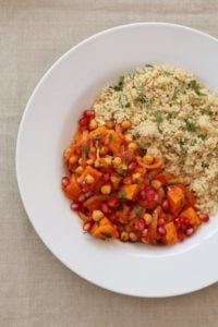 Harissa, Sweet Potato and Chickpea Tagine with Lemon and Coriander Couscous