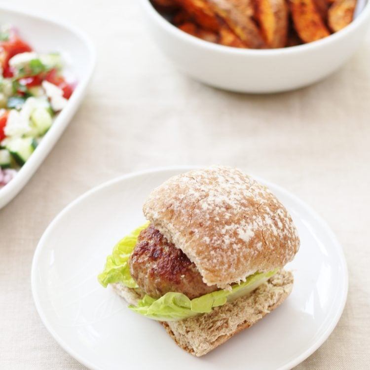 Harissa Turkey Burgers with Cumin Spiced Sweet Potato Wedges Easy