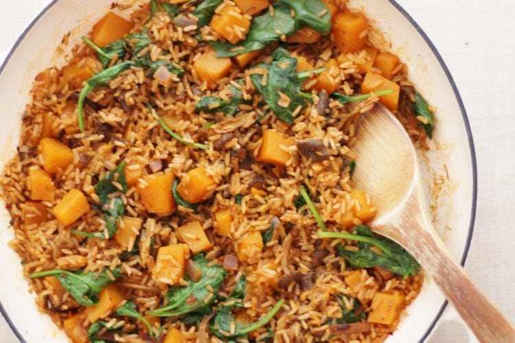 Wild Mushroom, Squash and Spinach Pilaf