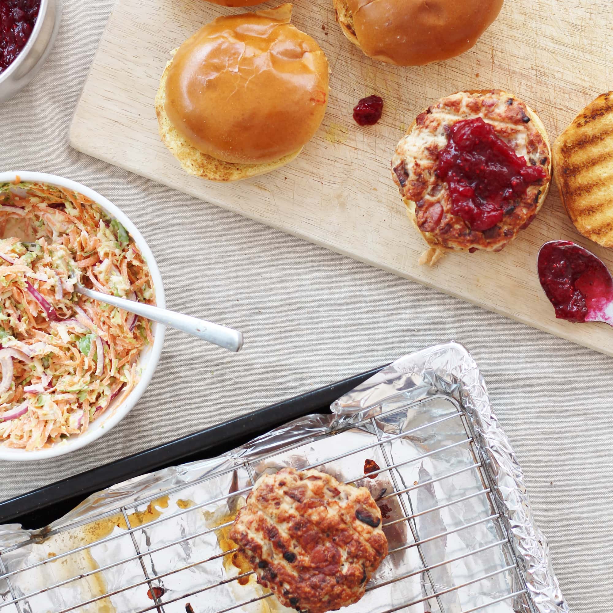 Christmas Turkey Burgers with Cranberry Relish and Sproutslaw