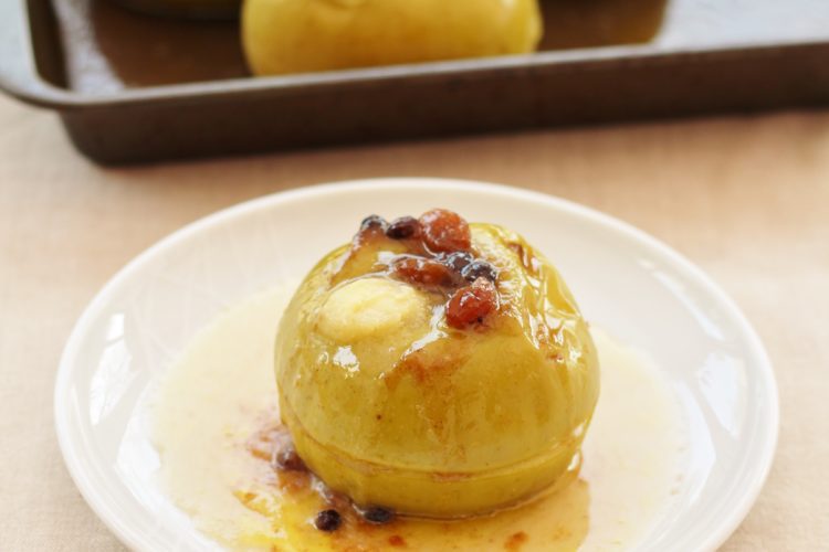 Baked Apples with Mincemeat, Maple Syrup and Brandy Butter