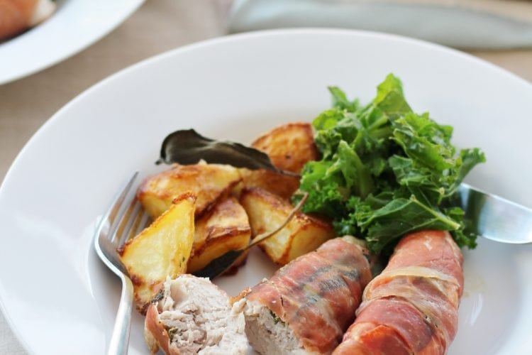 Prosciutto Wrapped Turkey Mini Fillets with Sage and Sausage Stuffing