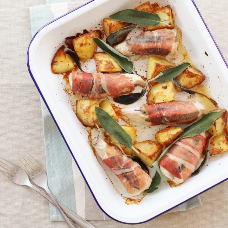 Prosciutto Wrapped Turkey Mini Fillets with Sage and Sausage Stuffing