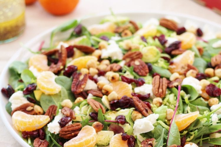 Sprout Salad with Cranberries, Pecan nuts and Clementines