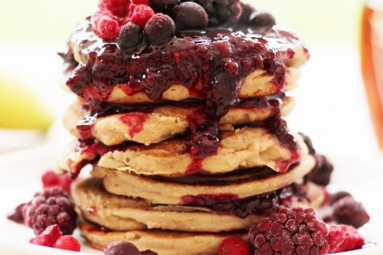 Oat, Almond and Banana Pancakes with Frozen Berry Compote
