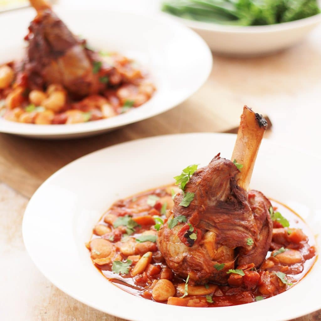 Spanish Style Red Wine, Borlotti Bean and Lamb Shank Casserole Easy