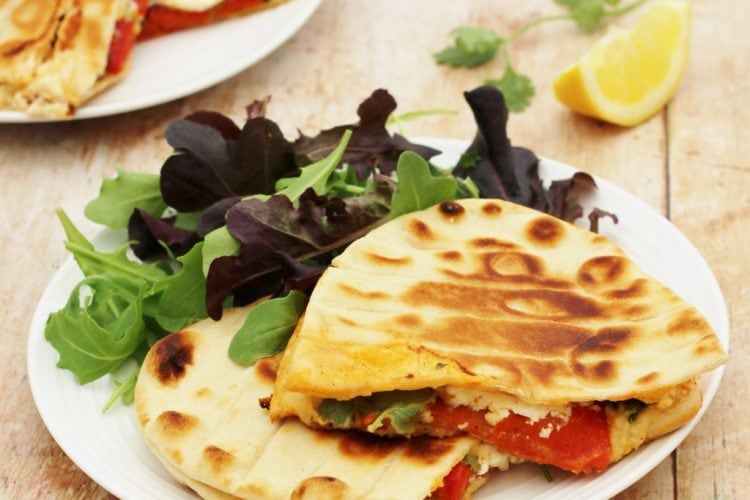 Feta, Roasted Pepper and Harissa Toasted Flatbreads