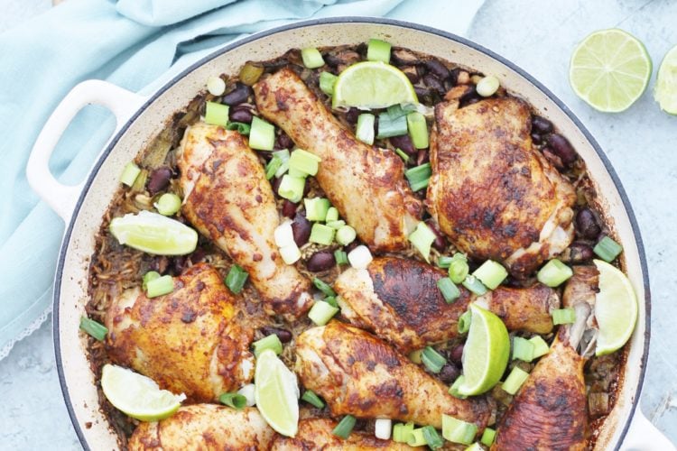 One Pot Jamaican Jerk Chicken Rice and Beans
