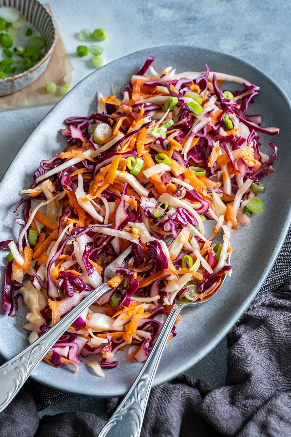 Closeup of No Mayo, Vegan, Dairy Free, Egg Free Coleslaw.