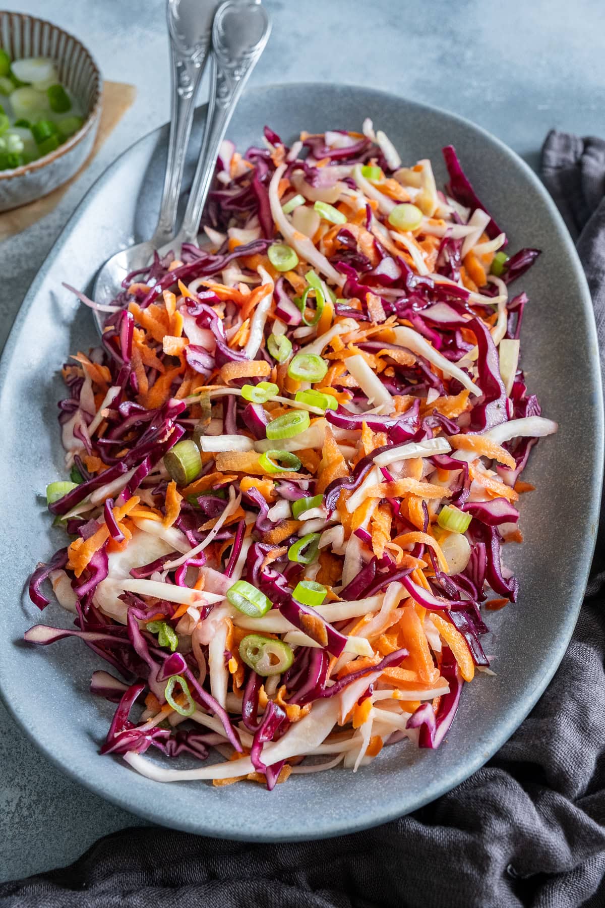 Closeup of Easy No Mayo Coleslaw