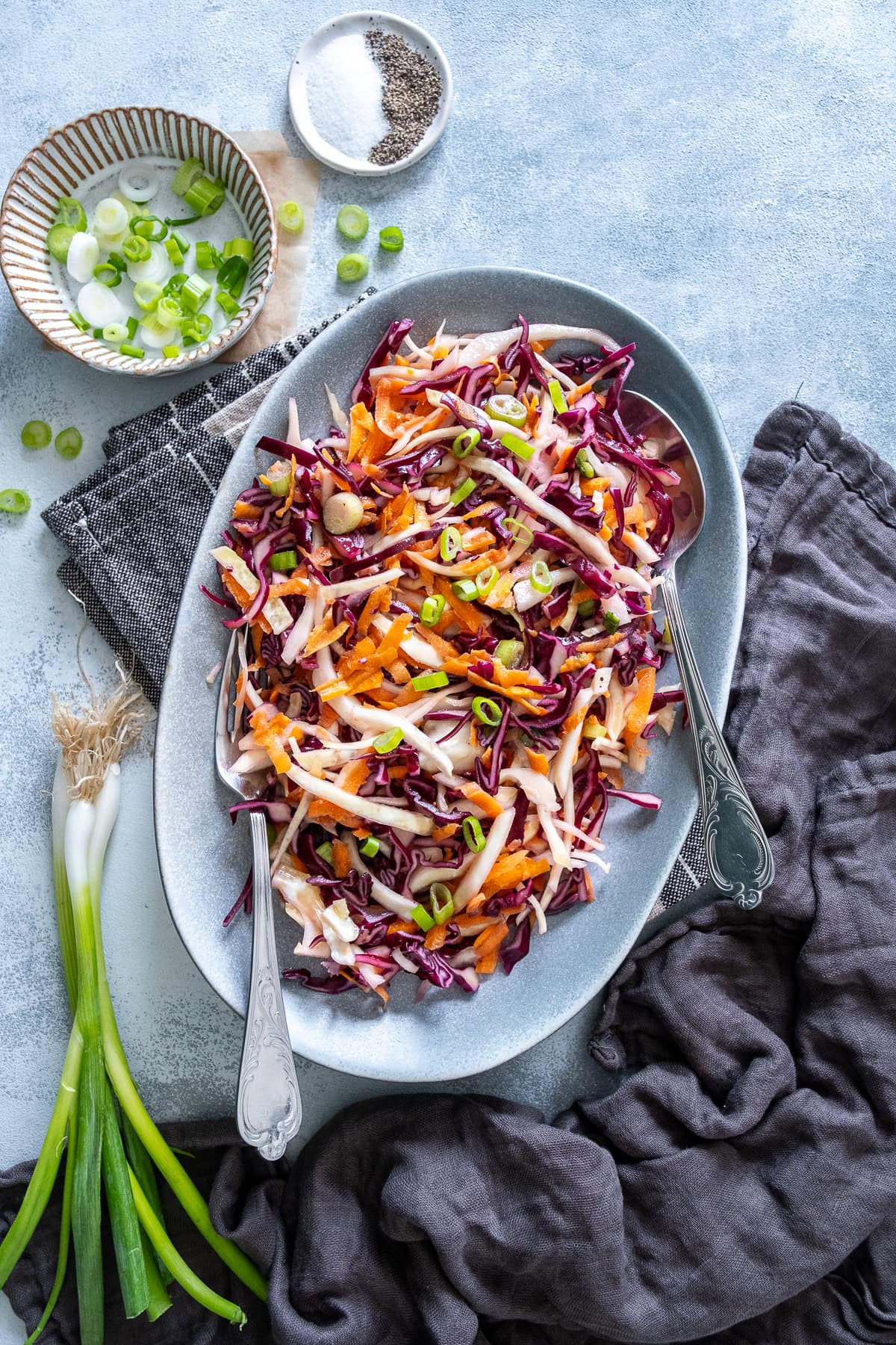 Overhead shot of No Mayo, Vegan, Dairy Free, Egg Free Coleslaw.
