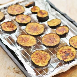 Easy Lamb Moussaka - grilling the aubergines