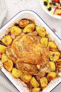 One Pan Greek Roast Chicken and Roast Potatoes
