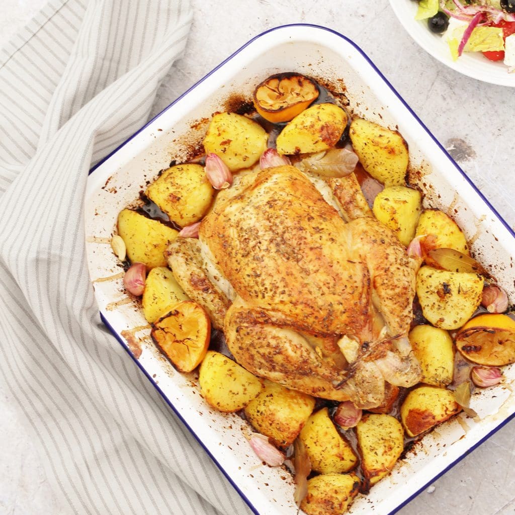 One Pan Greek Roast Chicken and Roast Potatoes Easy Peasy Foodie