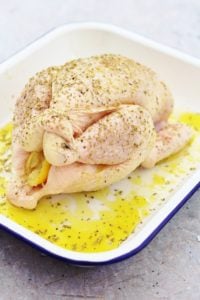 Greek Roast Chicken ready to go in the oven