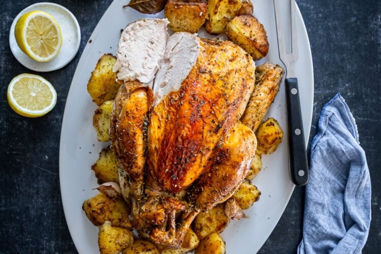 One Pan Greek Roast Chicken and Roast Potatoes Hero