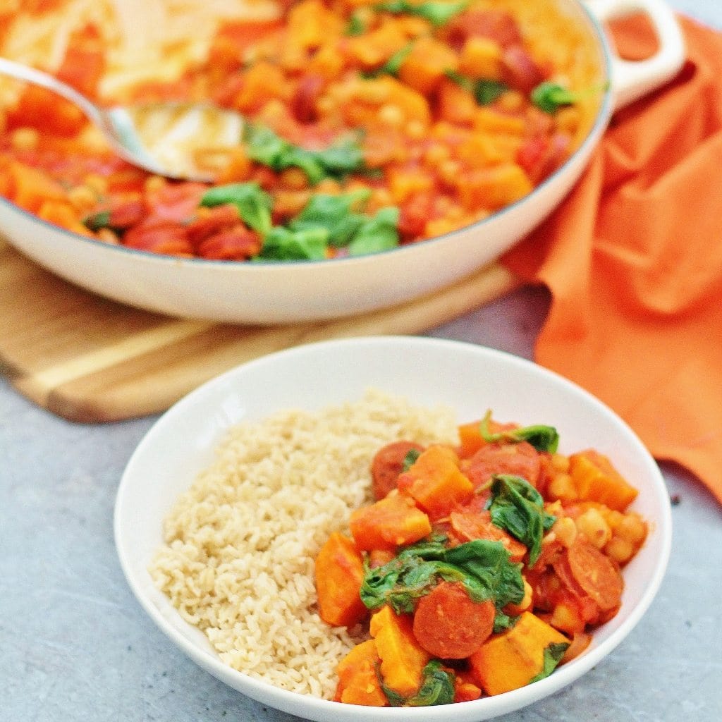 One Pot Chorizo, Chickpea and Sweet Potato Stew