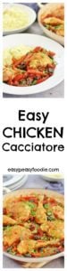 Looking for a totally delicious way to shake up your midweek meal routine? Then you have to try my Easy Chicken Cacciatore! It’s an easy peasy version of this comfort food classic, that can be made in under an hour without even switching on your oven. Serve with wodges of creamy mashed potato for the culinary equivalent of a great big hug. #chicken #cacciatore #chickencacciatore #chickenstew #stew #casserole #onepot #easydinners #easyentertaining #comfortfood #winterwarmers