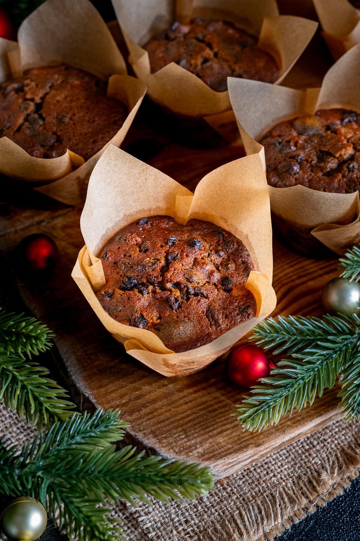 Closeup of 1 Easy Christmas Cake Muffin
