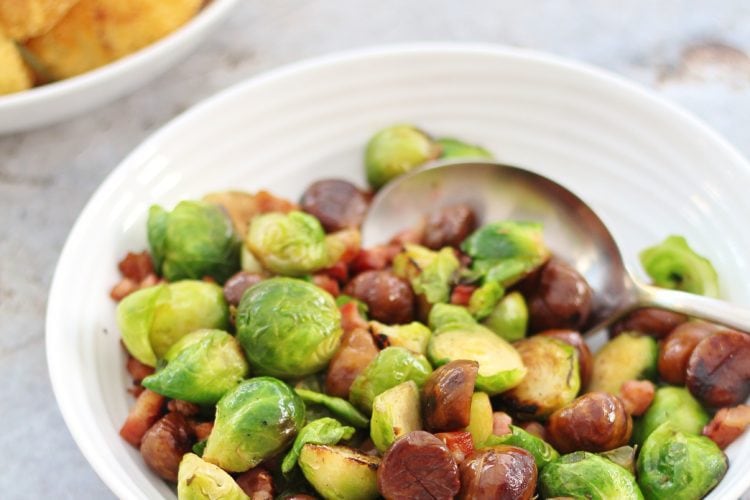 Pan Fried Sprouts with Chestnuts and Bacon