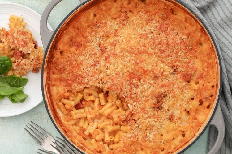 Spanish style Macaroni Cheese with Chorizo and Manchego