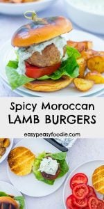 Bursting with North African spices and drizzled with Tzatziki, these Spicy Moroccan Lamb Burgers are a whole new level of burger! #spicy #moroccan #lamb #burgers #lambburgers #BBQ #easyfood #easydinners #easypeasyfoodie #foodie