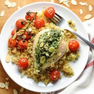 Spinach and Almond Stuffed Chicken Breast with Quinoa and Tomatoes