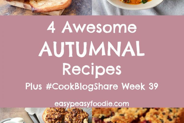 The kids are back in school, leaves are falling from the trees, the days are getting chillier – yes, autumn is back! And along with it, delicious fall recipes featuring pumpkins, apples, blackberries and spice. Here are 4 Awesome Autumnal Recipes to immerse your tastebuds in – along with the linky for #CookBlogShare Week 39… #autumn #fall #autumnrecipes #fallrecipes #autumnalrecipes #blackberries #bakedapples #traybake #pumpkinbread #pumpkins #comfortfood #curry #vegancurry #cookblogshare