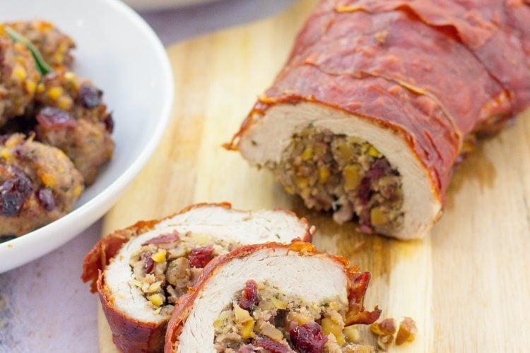 Rolled Stuffed Turkey Breast wrapped in Prosciutto