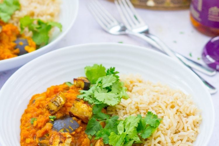 Roasted Aubergine and Red Lentil Dhal (Vegan)