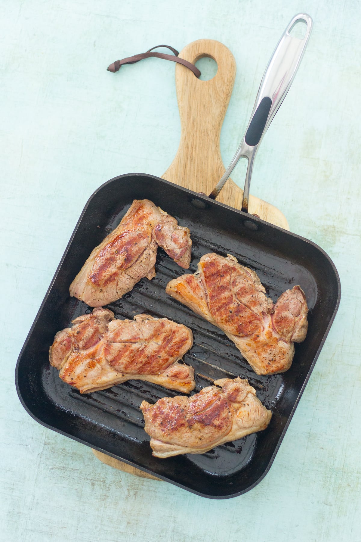 Pan fried lamb leg steaks