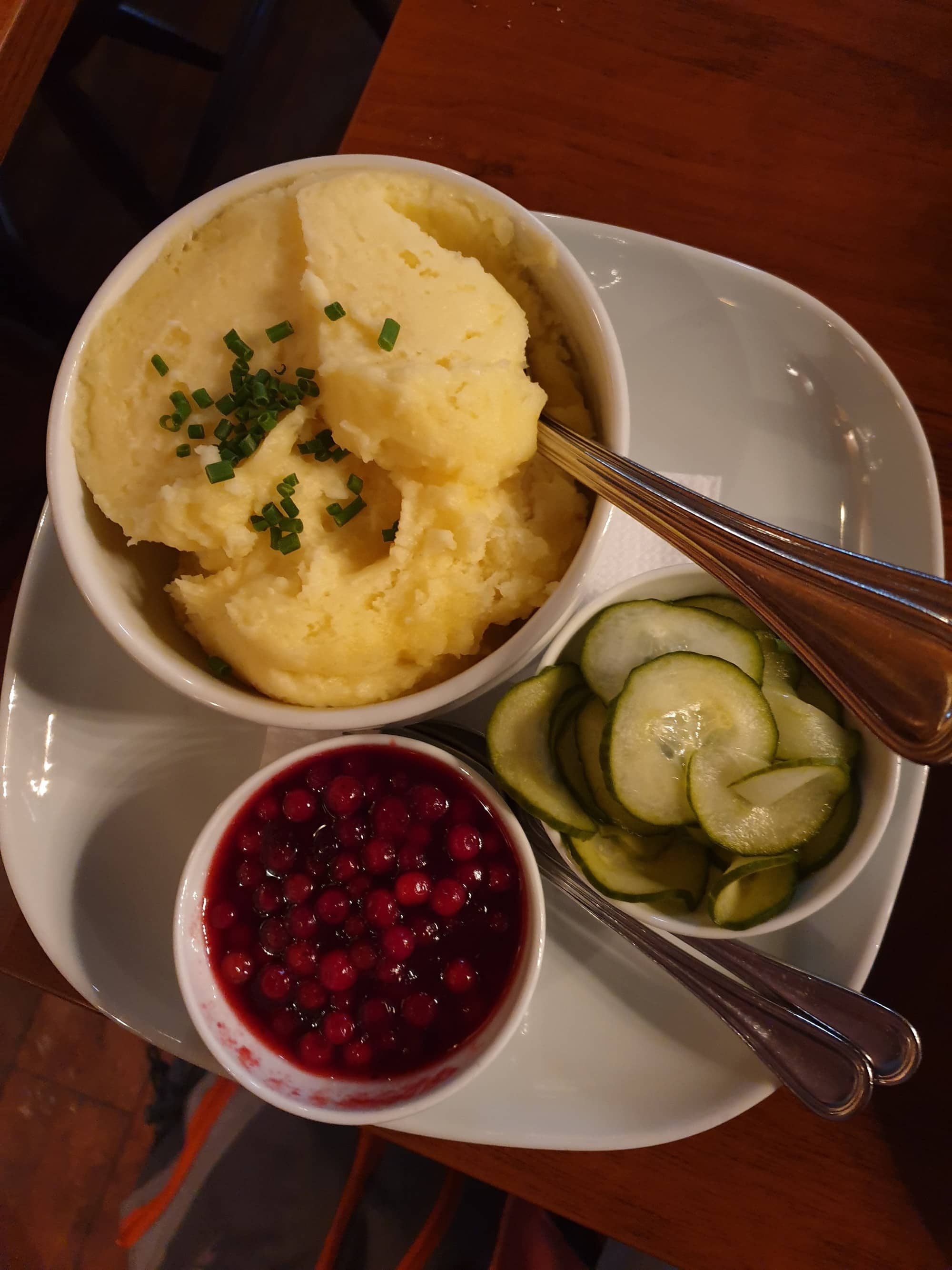Mashed Potato Lingonberry Jam and Pickled Cucumber at Bullen Malmo