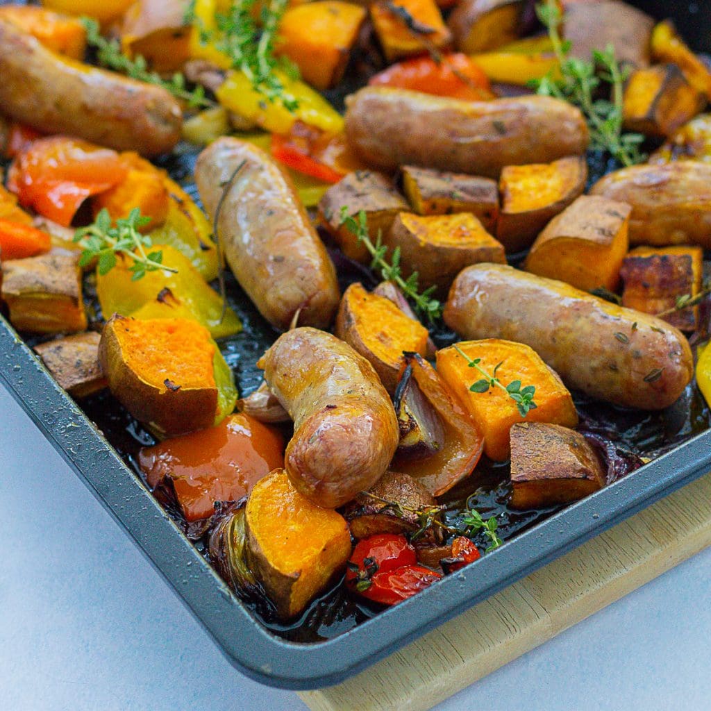 Easy Sausage and Sweet Potato Traybake Easy Peasy Foodie