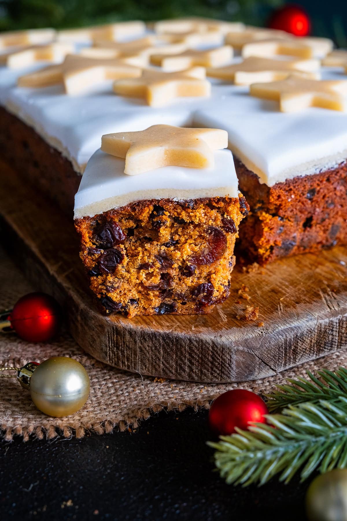 Closeup of Easy Christmas Cake Traybake