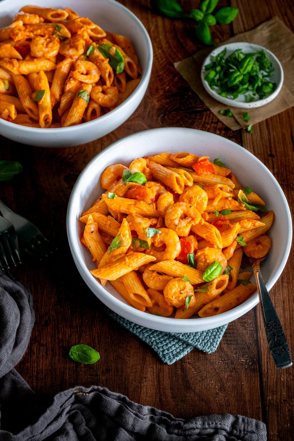 2 bowls of Creamy Prawn Tomato Pasta