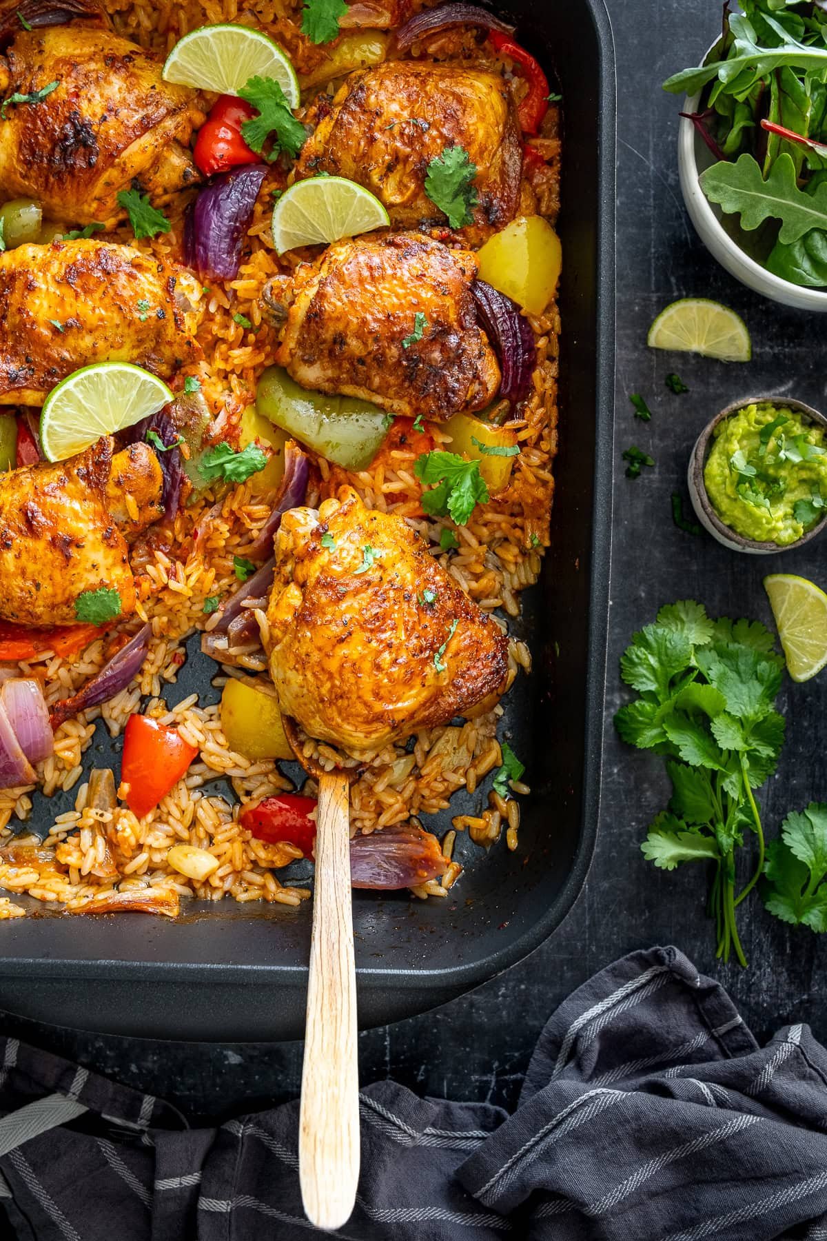 Overhead Shot of Mexican Chicken And Rice (Arroz Con Pollo)