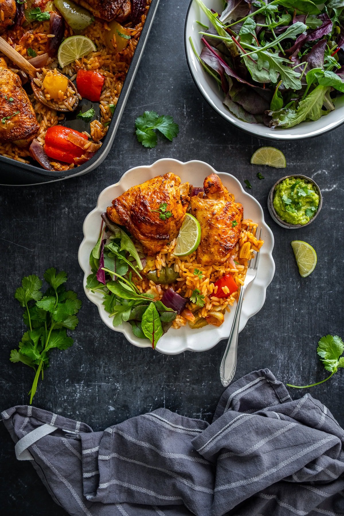 Overhead Shot of Arroz Con Pollo on the plate.