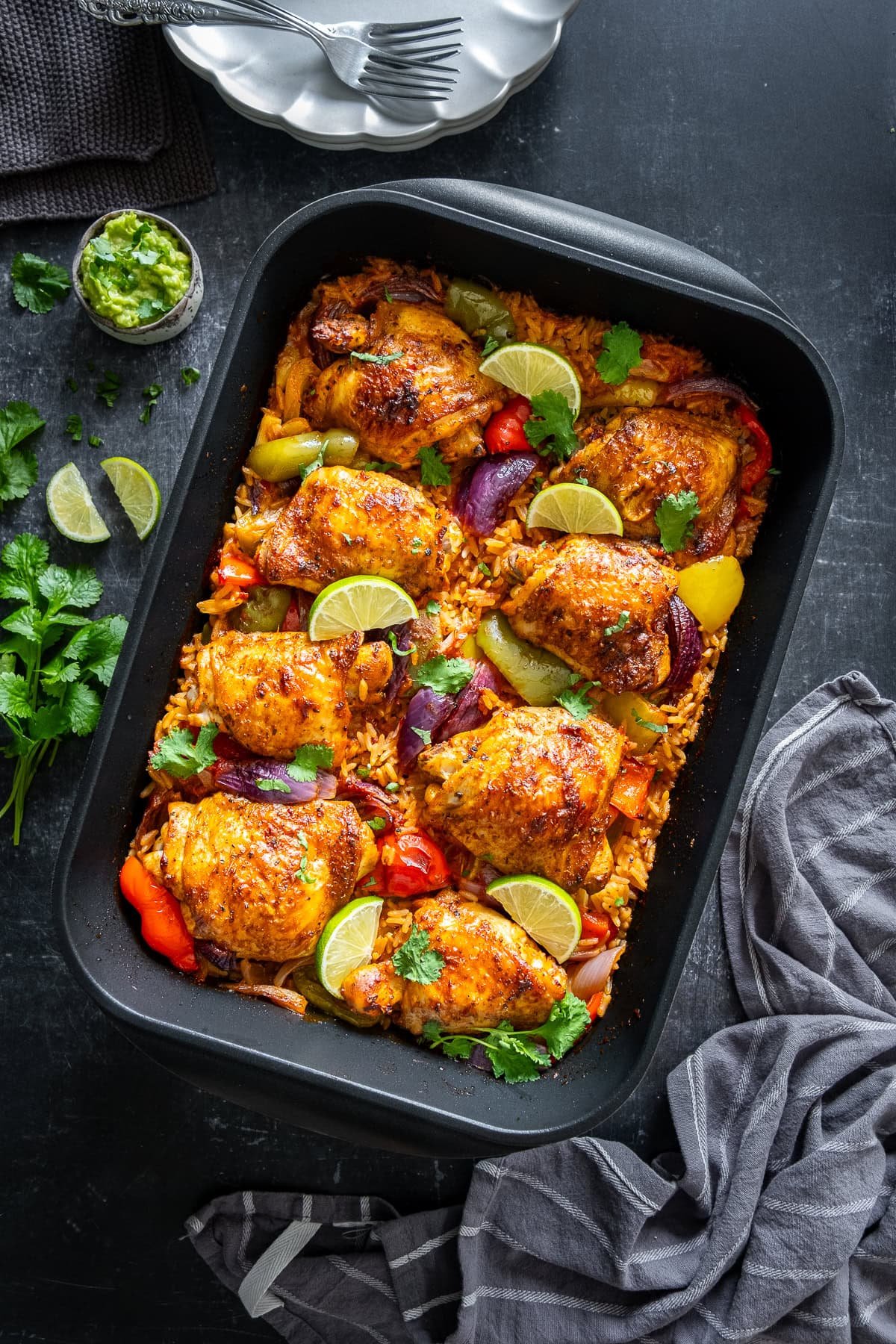 Overhead Shot of Mexican Chicken And Rice (Arroz Con Pollo)
