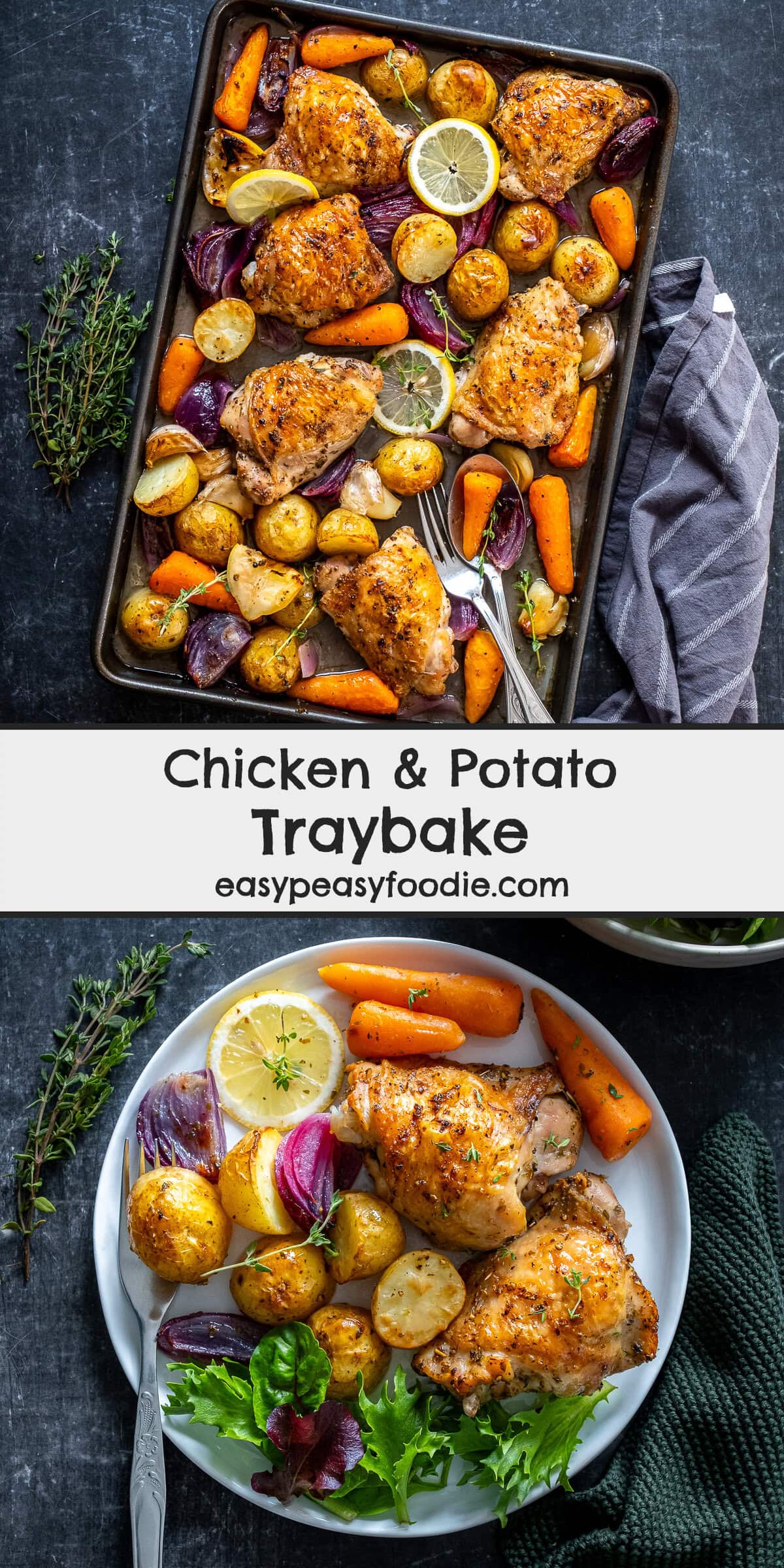 Chicken and Potato Traybake with Lemon and Garlic Pin