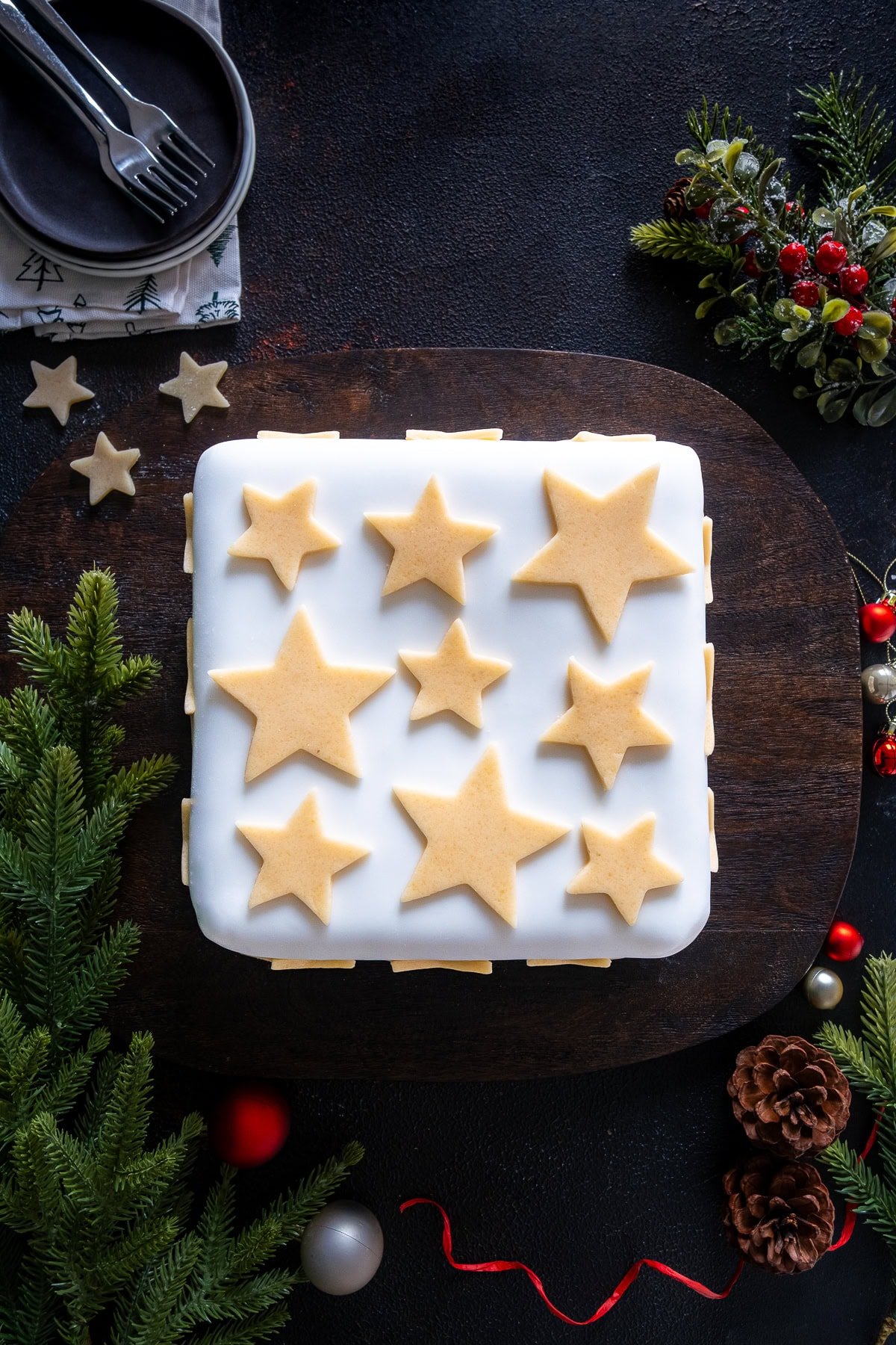 Overhead shot of Easy Square Christmas Cake.