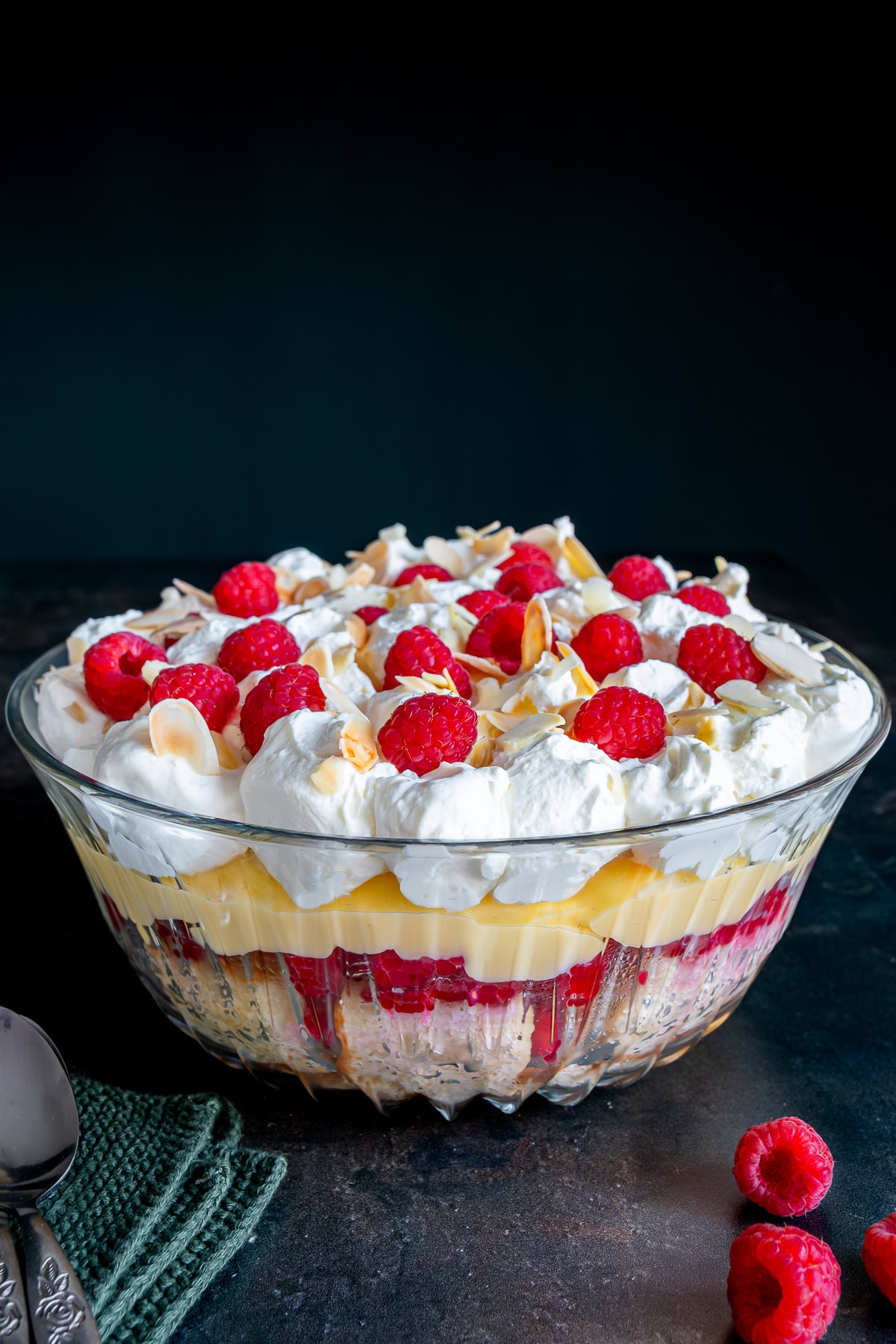 Closeup of Easy Sherry Trifle showing the layers.
