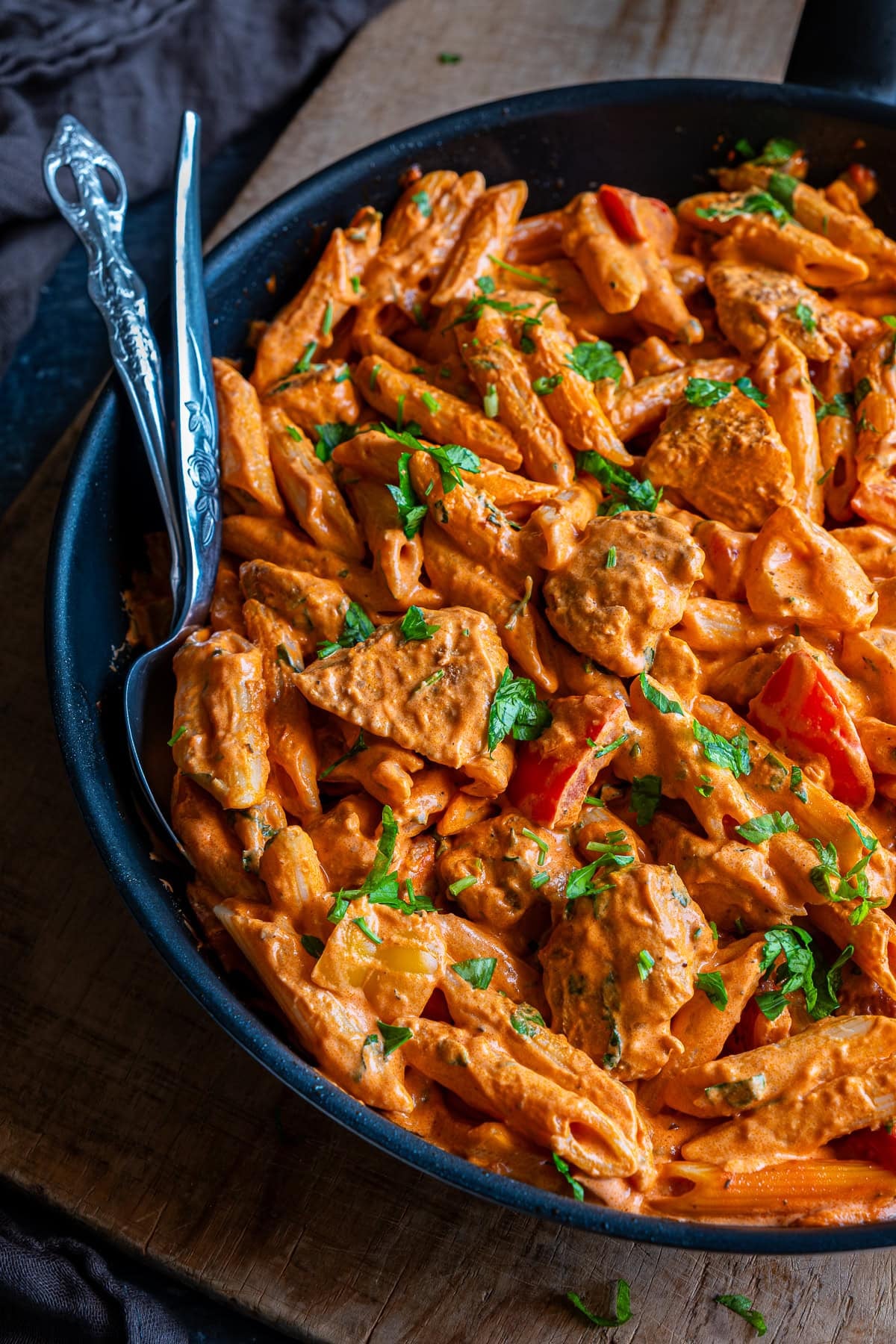Creamy Cajun Chicken Pasta in the pan.