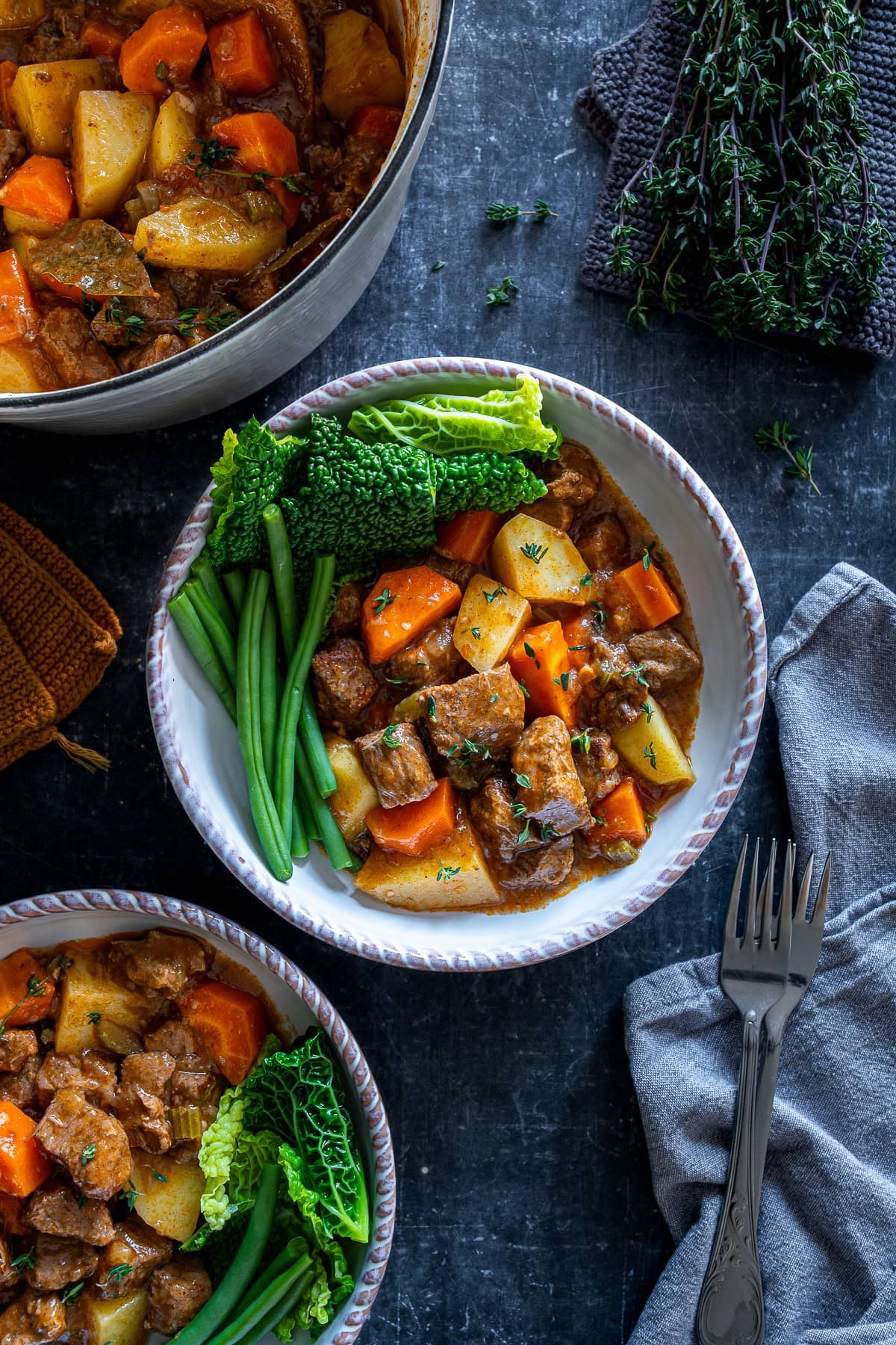 Overhead shot of 2 bowls of Easy Beef Casserole