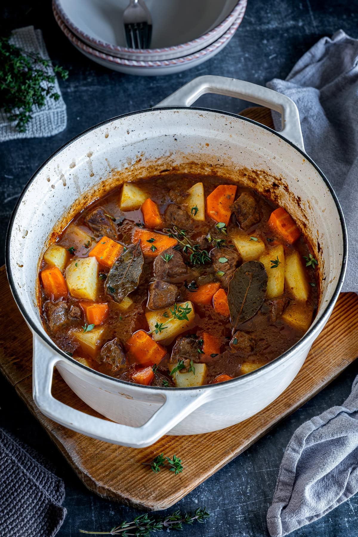 Easy Beef Casserole in the casserole dish.